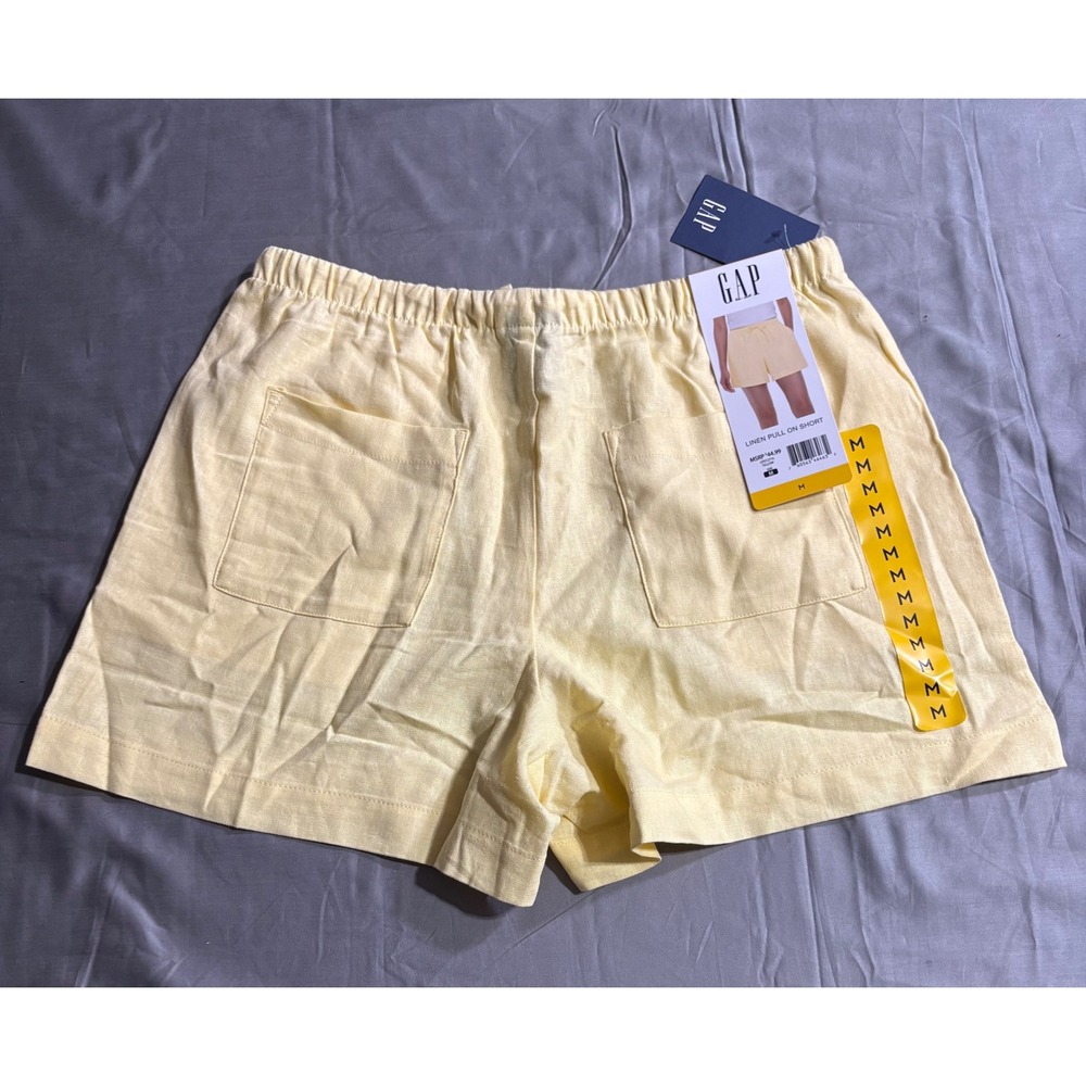 GAP Women Linen Pull On Short Yellow Elastic Waist Drawstring GP012716 Size M